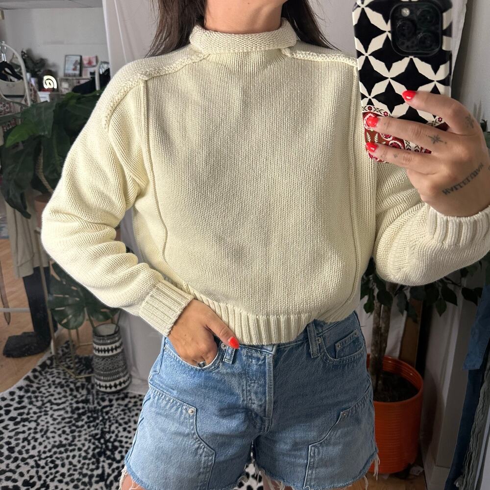 Zara Cozy Soft Knit Mock Neck Sweater Cream Size Small